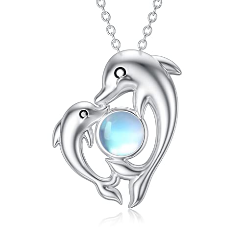 Mutter Tochter Kette Sterling Silber Delfin Anhänger Kette mit Mondstein Delfin Schmuck Geburtstag Geschenke für Mädchen Frauen Tochter (Delfin) von MUUYON