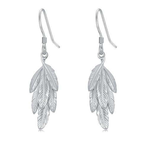 Silber Feder Ohrringe Sterling Silber Tropf Ohrringe Schmuck Geschenk für Frauen von MUUYON