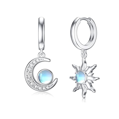 Sonne und Mond Hängend Creolen Mondstein Ohrringe 925 Sterling Silber Hängend Huggie Ohrringe Schmuck für Frauen Mädchen von MUUYON