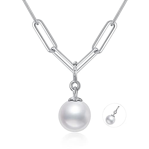 MUUYON Zwei Wege Büroklammer Kette mit Abnehmbare Perlenanhänger Sterling Silber Chunky Halskette Mode Charm Schmuck für Frauen von MUUYON