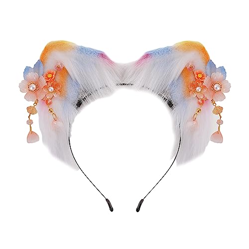 MUUYYI Haarband mit Blumendekor, Cartoon-Kätzchen-Ohren, bunt, für Studenten, Frauen, Fotoshootings, für Partys, Studenten und Frauen von MUUYYI