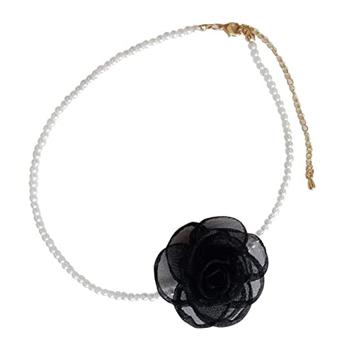 MUUYYI Perlen-Halsband, Kamelien-Halsband, Rosen-Halsband, Blumen-Halsband, Halskette, Spitzen-Halsband, Schlüsselbeinkette, Perlenkette, Goth-Halsband von MUUYYI