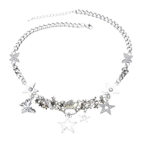MUUYYI Stern-Choker-Halskette für Damen und Mädchen, hohler Stern Schlüsselbein-Halskette, Modeschmuck, Geschenk, süße, coole Halskette, As shown in the figure, Metall von MUUYYI