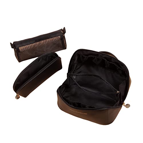 Make-up-Tasche, Kosmetiktasche für Damen, Reise-Kulturbeutel, Aufbewahrungstasche, große Kapazität für den täglichen Gebrauch, Make-up-Pinselhalter, 3 Stück, Schwarz , AS THE PIC SHOW von MUUYYI