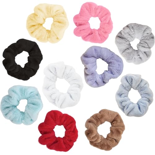 10 Stück Haargummis Scrunchies für Damen, Plüsch Haargummis, Einfarbige Elastische Dicke Bänder, Weiche Seile Pferdeschwanzhalter Frauen Haarschmuck von MUVONZI