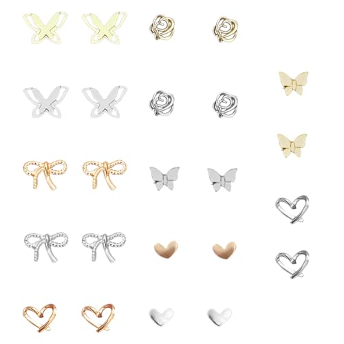 12 Paar Ohrstecker Silber 925 Silber, Ohrringe Damen Hypoallergen Cubic Zirkonia Ohrstecker Set ohrringe Silber 925 Stecker für mehrere Piercings (6 Stile, Gold und Silber) von MUVONZI