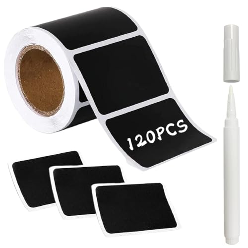 120 Pcs Beschriften Etiketten, Multifunktionales selbstklebendes Etikett, Tafel-Aufkleber, wasserdichte Etiketten selbstklebend mit Stift, Küchen Klebeetiketten Partner, 3.5x5.5cm (Rechteckig) von MUVONZI