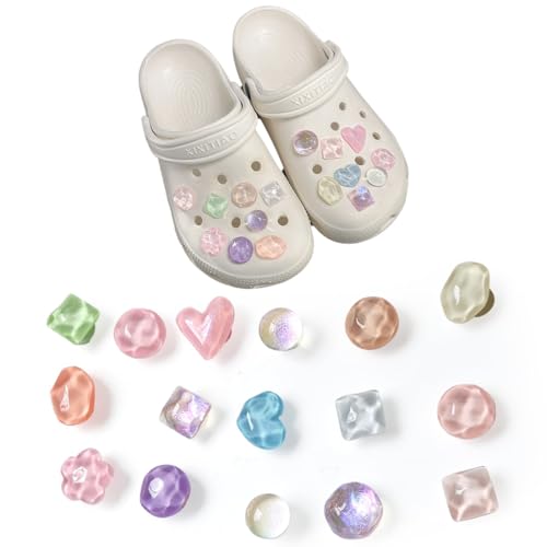 16 Stück Crocs Anstecker, Schuhschmuck, Schuh Charms Shoe Schuhanstecker, für Crocs Anstecker Glitzer, Schuhanhänger, für Charms Glitzer, PVC Shoe Charm für Mädchen Frauen Kinder von MUVONZI