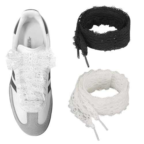 2 Paare Damen Flache hohle Blumen Spitze SchnürsenkelSpitzen-Schnürsenkel, Ballett-Stil, Spitze, elastische Spitze, Schnürsenkel für süße Mädchen von MUVONZI