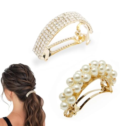 2 Stück Bananenspange, Elegante Haarspangen für Damen Mädchen, Glitzernde Mode Exquisite Kristall Haarspangen, für Langes,Lockiges Oder Glattes Haar von MUVONZI