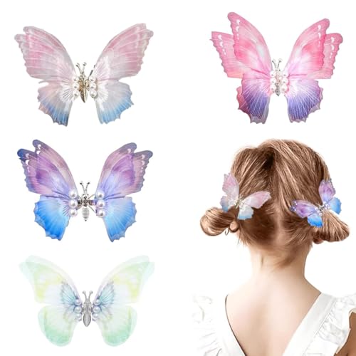4 Stück Schmetterling-Haarclips, Damen Mädchen Kinder Haar Clips Set 3D Schmetterling Haarspange, Kopfschmuck für Braut Hochzeit Accessoire von MUVONZI