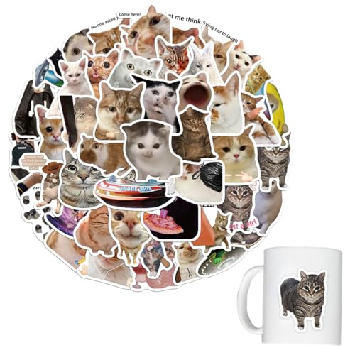 50 Stück Lustiges Katzen Aufkleber Set, Funny Meme Sticker Set, Meme Stickers for Car, süße Katzen Aufkleber, wasserfeste Vinyl Aufkleber ästhetische Aufkleber Wasserflaschen Sammelalbum Telefon von MUVONZI