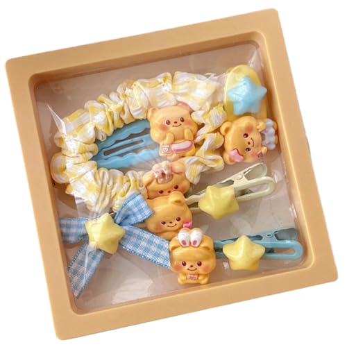 6 Stück süße Haarspangen, Cremiges Bären-Haarschmuck- und Haargummi-Set, modische Haar-Accessoires für Mädchen, Haarspangen-Set, rutschfeste Metall-Druckknöpfe von MUVONZI