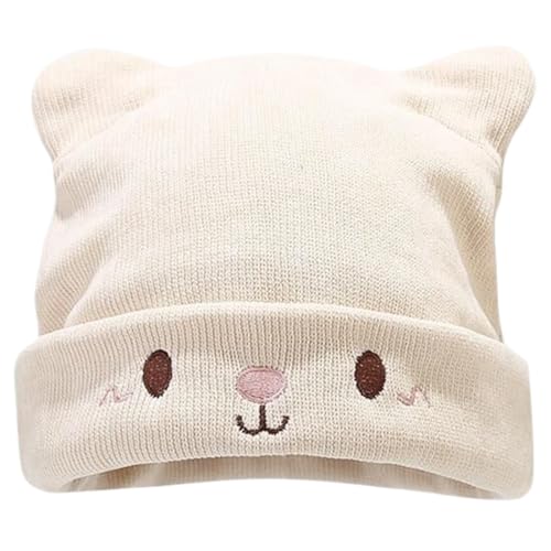 Mütze Damen, Weiße Kätzchen-Strickmütze für Damen, Slouch Beanie Mütze Damen, Übergangszeit Weiche Dünne Mütze Leicht Modische Jersey Beanie Mütze von MUVONZI