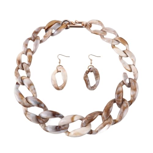 MUWIZ Acryl große dicke Kette Choker Halskette für Frauen Harz Gliederkette Halsband Halskette Set (Größe: 50 cm, Farbe: Muschel marmoriert) von MUWIZ