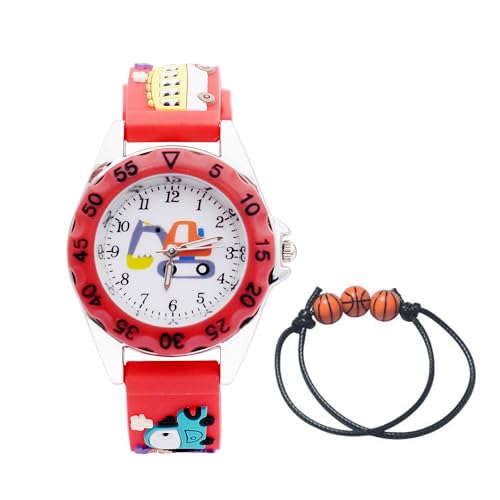 MUXIJIA Kinder Uhren für Jungen und Mädchen ab 3-10 Jahre, 3ATM wasserdichte Junge Uhr Mädchen Uhr, Analog Quarz Uhr Silikon Uhrenarmband Armbanduhr Kinderuhr (Rot) von MUXIJIA
