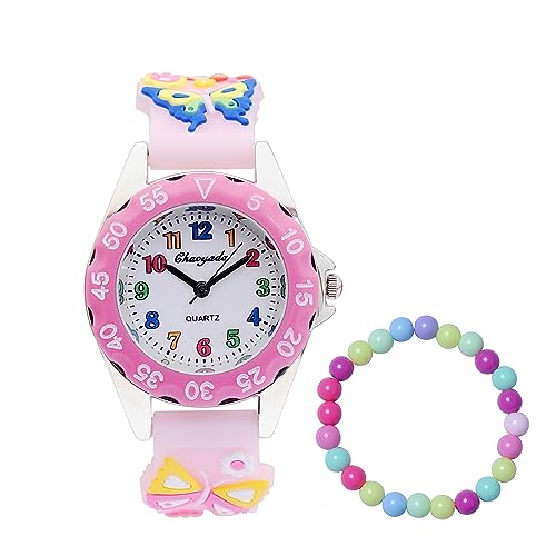 MUXIJIA Kinder Uhren für Mädchen ab 3-10 Jahre, 3D Cartoon Mädchenuhr Silikon Uhrenarmband Kinderuhr, Analog Quarz Armbanduhr Jungen Uhr Mädchen Uhr (Rosa) von MUXIJIA