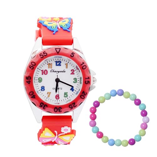 MUXIJIA Kinder Uhren für Mädchen ab 3-10 Jahre, 3D Cartoon Mädchenuhr Silikon Uhrenarmband Kinderuhr, Analog Quarz Armbanduhr Jungen Uhr Mädchen Uhr (Rot) von MUXIJIA