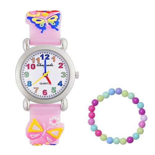 MUXIJIA Kinder Uhren für Mädchen ab 3-10 Jahre, Analog Quarz Armbanduhr Jungen Uhr Mädchen Uhr, 3D Cartoon Mädchenuhr Silikon Uhrenarmband Kinderuhr (Rosa) von MUXIJIA