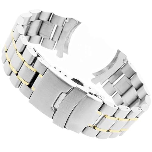 Ersetzen Sie 18 mm 20 mm 22 mm 24 mm Edelstahl-Uhrenarmband mit gebogenem Ende, Uhrenarmbänder for Damen und Herren, Metall-Uhrenarmband(Silver Gold,22mm) von MUXUMAO