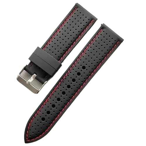 MUXUMAO 20mm 22mm 24mm Weiches Silikonkautschuk-Uhrenarmband Männer Frauen Sport Atmungsaktives Armband Ersatzarmband(Black red_22mm) von MUXUMAO