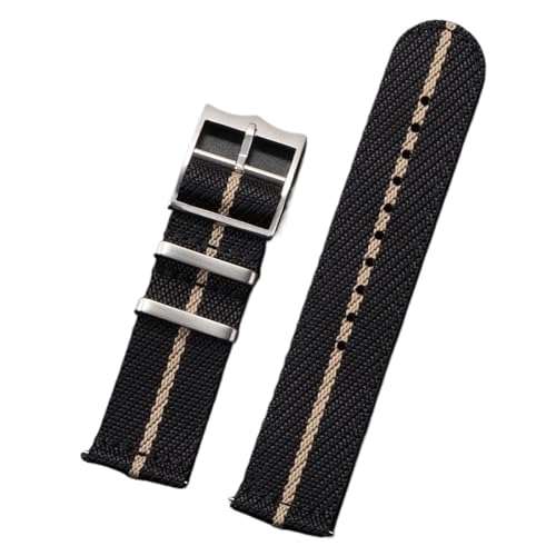 MUXUMAO 20mm 22mm Nylonband for Uhrenarmband gewebtes Canvas-Stoffband Herren Sport Schnellverschlussarmband(Black-beige_22mm) von MUXUMAO