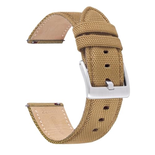 MUXUMAO 20mm 22mm Quick Release Nylon Uhrenarmband Universal Handgelenk Armbänder Canvas Uhrenarmband Männer Sport(Khaki_22mm) von MUXUMAO