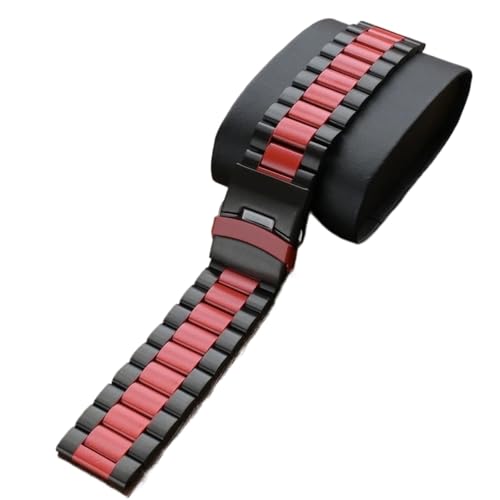 MUXUMAO 22mm Schnellverschluss Universalarmband Edelstahl Uhrenarmband Herren Damen Uhrenarmband(Black red_22mm) von MUXUMAO