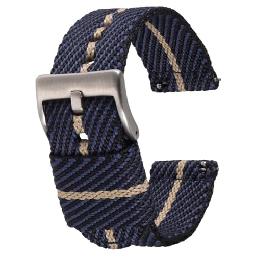 MUXUMAO Canvas Quick Release Nylon Uhrenarmband 20mm 22mm Ersatzuhrenarmbänder for Männer Frauen(Blue beige_22mm) von MUXUMAO