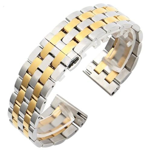 MUXUMAO Edelstahlarmband 12mm 14mm 16mm 18mm 20mm 22mm Massivmetall Uhrenarmband Herren Damen Silber Uhrenarmbänder(Silver Gold_24mm) von MUXUMAO