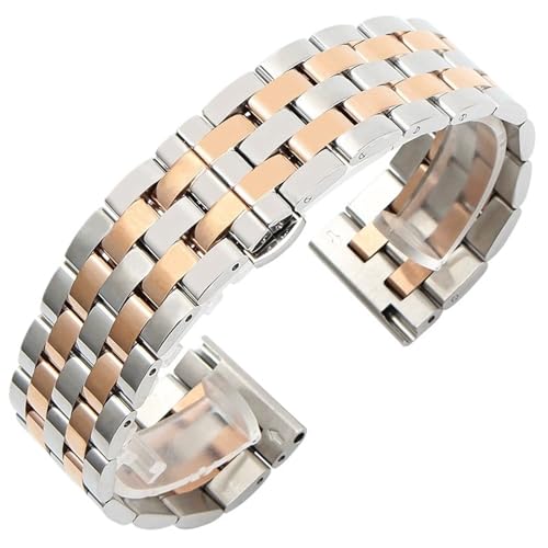 MUXUMAO Edelstahlarmband 12mm 14mm 16mm 18mm 20mm 22mm Massivmetall Uhrenarmband Herren Damen Silber Uhrenarmbänder(Silver Rose_21mm) von MUXUMAO