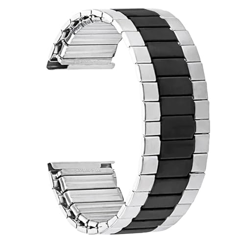 MUXUMAO Elastische Edelstahlbänder 22mm Metall Uhrenarmband Schnellverschluss Männer Frauen Universalarmband(Silver Black_22mm) von MUXUMAO
