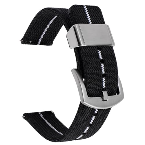 MUXUMAO Geflochtenes Nylon-Uhrenarmband for Männer und Frauen, Schnellverschluss, Edelstahlschnalle, 18 mm, 20 mm, 22 mm, 24 mm(Black White_22mm) von MUXUMAO