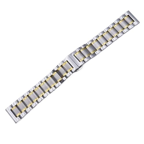 MUXUMAO Männer Frauen Metallarmband 18mm 19mm 20mm 21mm 22mm 24mm Arc Flaches Edelstahlarmband Gebogenes Uhrenarmband(Silver gold_18mm) von MUXUMAO