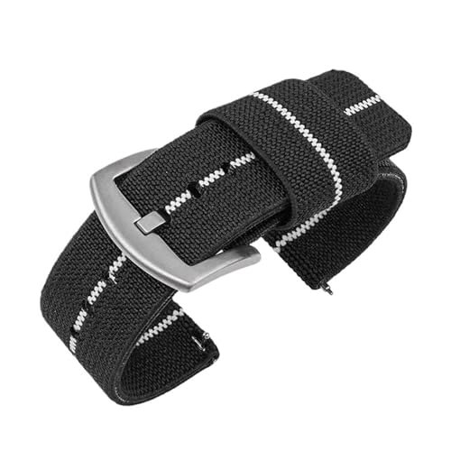 MUXUMAO Nylon-Uhrenarmband 18 mm 20 mm 22 mm 24 mm, gewebtes elastisches Armband, Schnellverschluss-Armband, Herren-Sportuhrenarmband(Black White_20mm) von MUXUMAO