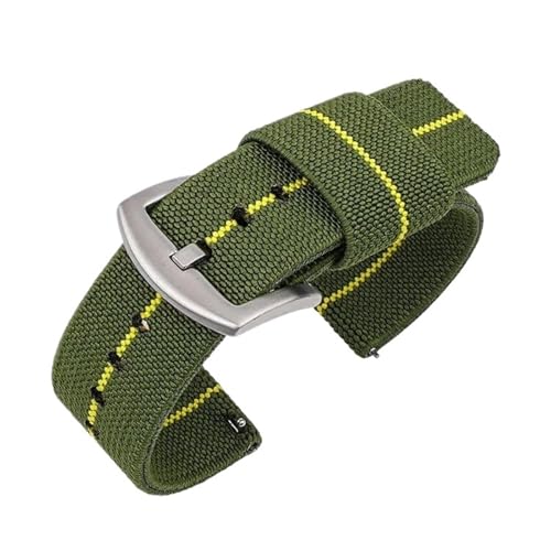 MUXUMAO Nylon-Uhrenarmband 18 mm 20 mm 22 mm 24 mm, gewebtes elastisches Armband, Schnellverschluss-Armband, Herren-Sportuhrenarmband(Green Yellow_20mm) von MUXUMAO