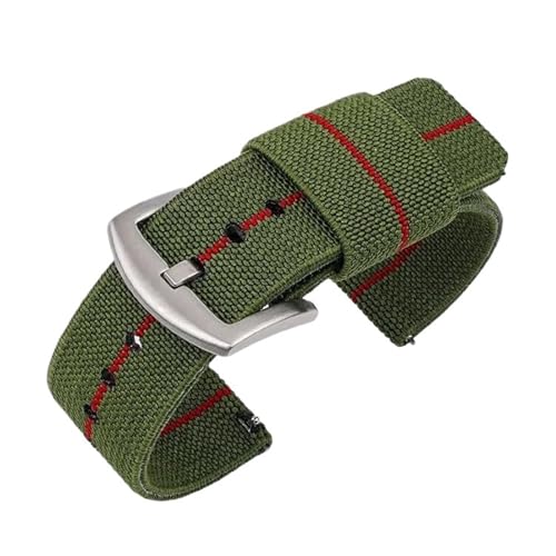 MUXUMAO Nylon-Uhrenarmband 18 mm 20 mm 22 mm 24 mm, gewebtes elastisches Armband, Schnellverschluss-Armband, Herren-Sportuhrenarmband(Green red_18mm) von MUXUMAO