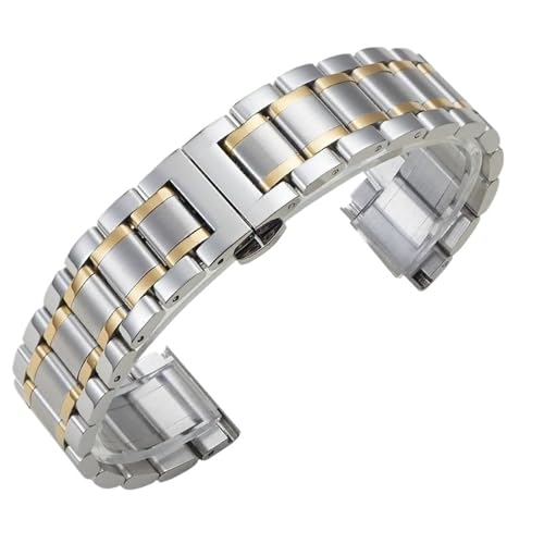 MUXUMAO Schnellverschluss-Ersatzuhrenarmbänder for Herren und Damen, universelle Edelstahl-Uhrenarmbänder 12/14/16/18/20/22 mm, Metallarmband(Silver gold,19mm) von MUXUMAO