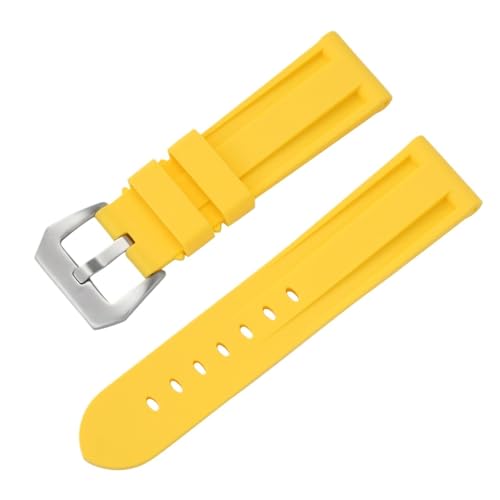 MUXUMAO Silikon-Uhrenarmband 20 mm 22 mm 24 mm 26 mm Armband Herren Damen Sportuhrenarmband Weichgummi Ersatz Schnellverschluss(Yellow_26mm) von MUXUMAO