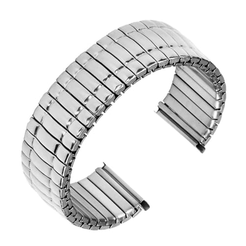 MUXUMAO Stretch-Erweiterung Edelstahl Uhrenarmband Metall elastisch Herren Damen 12mm 14mm 16mm 18mm 20mm(Silver,16mm) von MUXUMAO