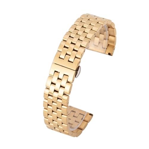 MUXUMAO Uhrenarmbänder aus massivem Metall, Silber, Schwarz, Roségold, poliert, Herren- und Damen-Uhrenarmband aus 316L-Edelstahl, 10–24 mm(Gold_24mm) von MUXUMAO