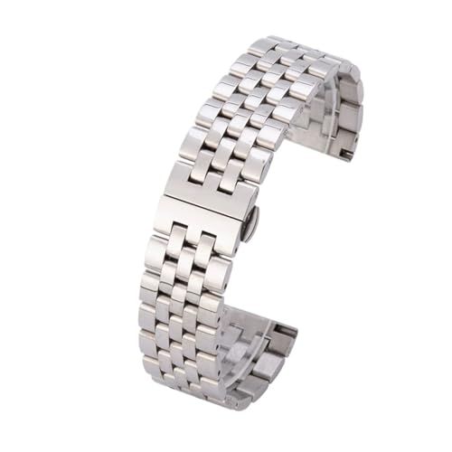 MUXUMAO Uhrenarmbänder aus massivem Metall, Silber, Schwarz, Roségold, poliert, Herren- und Damen-Uhrenarmband aus 316L-Edelstahl, 10–24 mm(Silver_21mm) von MUXUMAO