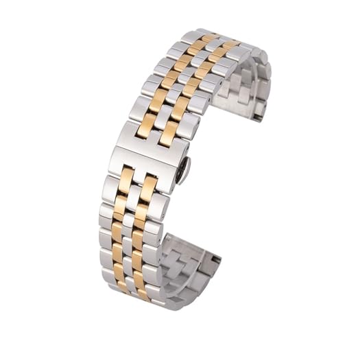 MUXUMAO Uhrenarmbänder aus massivem Metall, Silber, Schwarz, Roségold, poliert, Herren- und Damen-Uhrenarmband aus 316L-Edelstahl, 10–24 mm(Silver Gold_18mm) von MUXUMAO