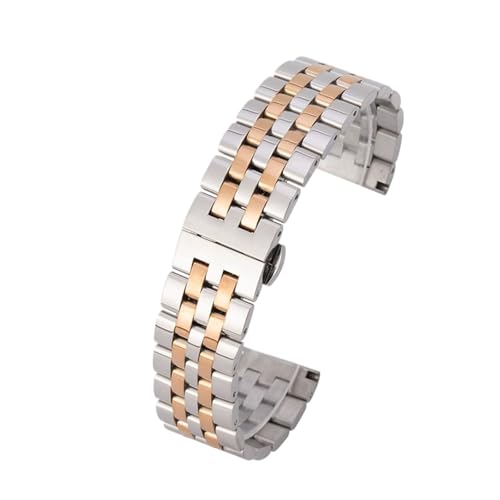 MUXUMAO Uhrenarmbänder aus massivem Metall, Silber, Schwarz, Roségold, poliert, Herren- und Damen-Uhrenarmband aus 316L-Edelstahl, 10–24 mm(Silver Rose_21mm) von MUXUMAO