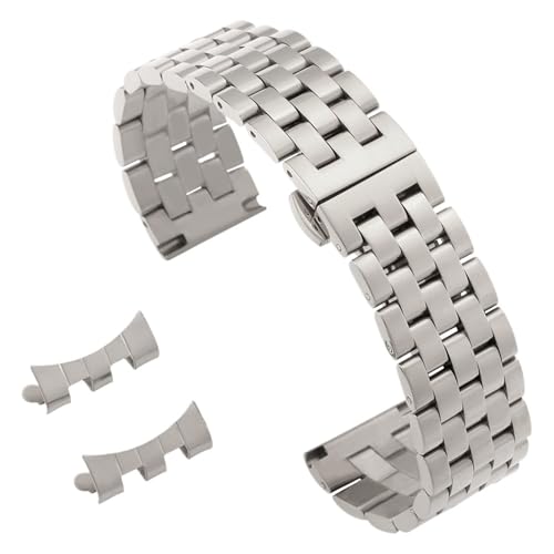MUXUMAO Uhrenarmband mit gebogenem Ende, 18 mm, 20 mm, 22 mm, massives Edelstahl-Uhrenarmband for Männer und Frauen, universelle Armbänder(Silver_16mm) von MUXUMAO