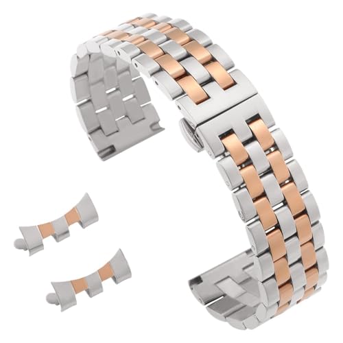 MUXUMAO Uhrenarmband mit gebogenem Ende, 18 mm, 20 mm, 22 mm, massives Edelstahl-Uhrenarmband for Männer und Frauen, universelle Armbänder(Silver Rose_22mm) von MUXUMAO