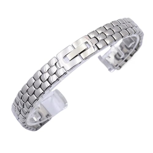 Schmales Damenarmband, Uhrenarmband aus Edelstahl, Faltschließe 6 mm 8 mm 10 mm 12 mm 14 mm 16 mm Band(Silver,10mm) von MUXUMAO