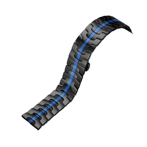 Uhrenarmband aus Edelstahl, 20 mm, 22 mm, Faltschließe, universelles Ersatzband(Black blue,22mm) von MUXUMAO