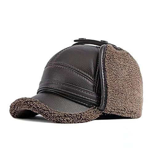 MUYAN Baseball Cap mit Ohrenklappen Herren PU Leder Schirmmütze mit Nackenschutz Winddicht Warm Wintermütze (B-Kaffee (58-60cm)) von MUYAN