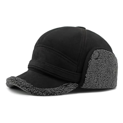 MUYAN Baseball Cap mit Ohrenklappen Herren PU Leder Schirmmütze mit Nackenschutz Winddicht Warm Wintermütze (Wildleder Optik- Schwarz - 60cm) von MUYAN